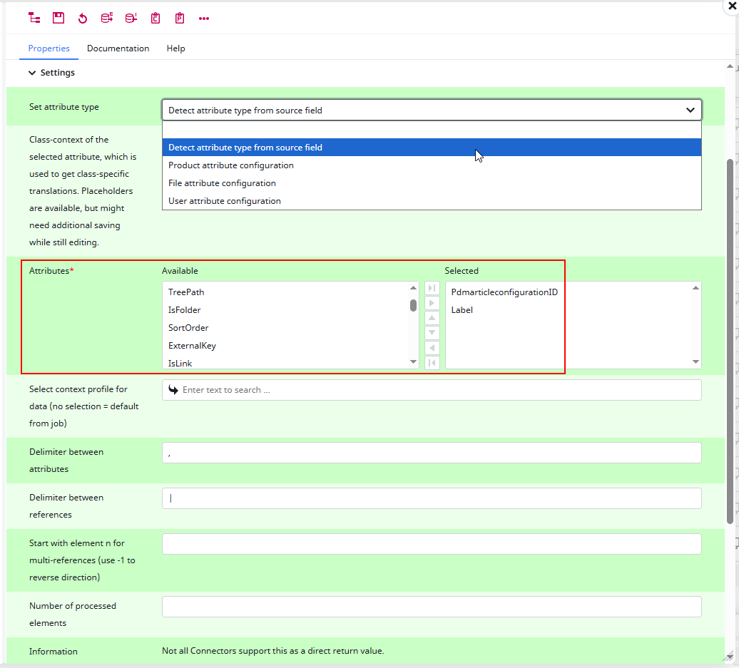 Screenshot of Send Value of an attribute reference configuration