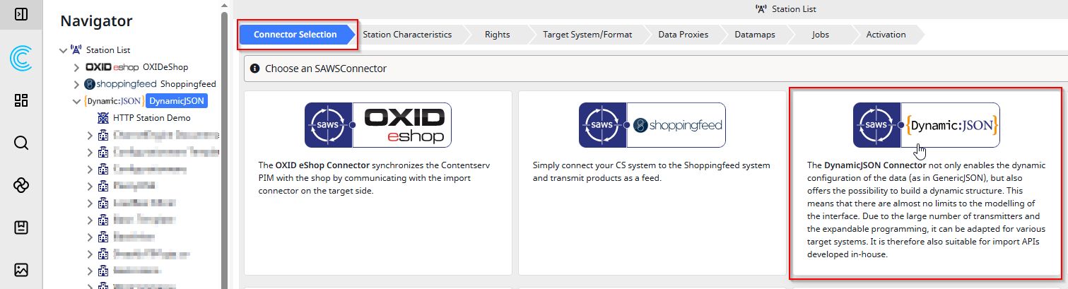Screenshot of the Connector selection for the Shopify Template Import