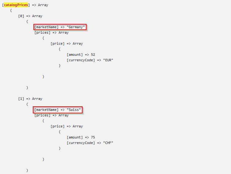 Screenshot of the expected output of the catalog prices