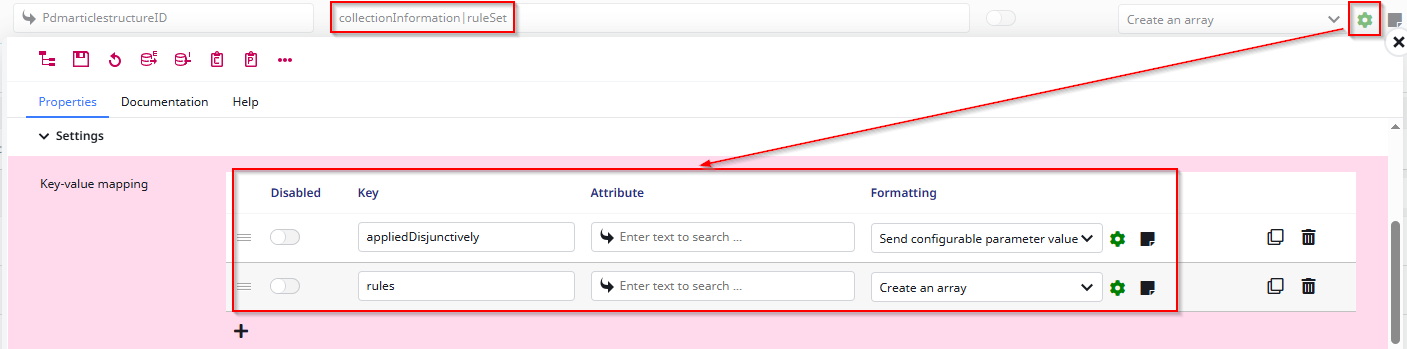 Screenshot of the configuration on how to create smart collection with the collectionUpdateCreate-datamap