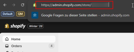 Screenshot of the correct URL to use for App distribution to Shopify Shop