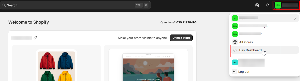 Screenshot of how to get to the Developer Dashboard