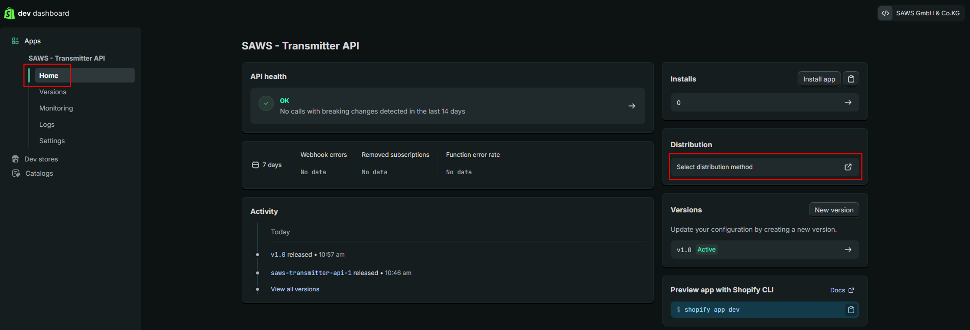 Screenshot of where to go to the distribution settings of the app