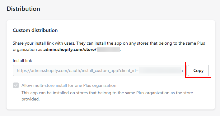 Screenshot of the generated link for the app installation