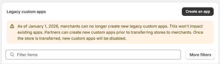Message that Shopify App Development is Deprecated
