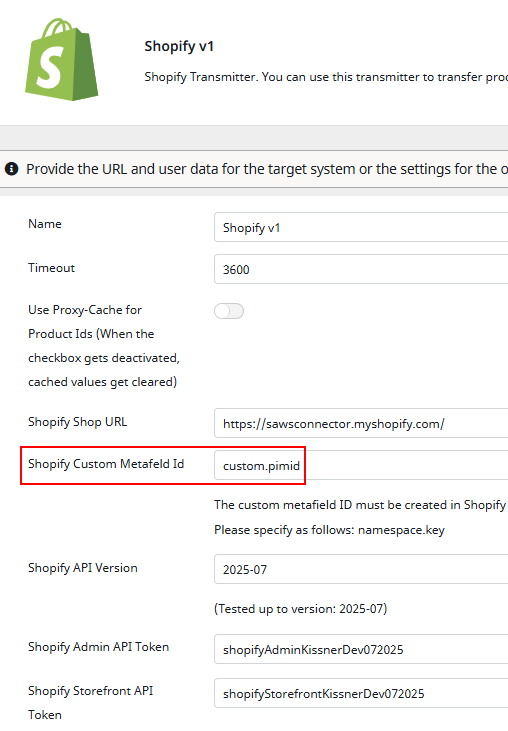 Screenshot of the Shopify Transmitter Setup