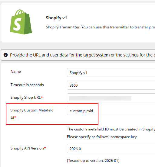 Screenshot of the Shopify Transmitter Setup