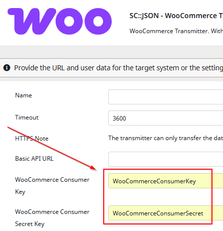 WooCommerce transmitter settings password selection