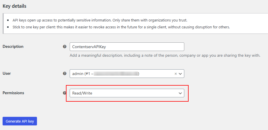 Step 2 WooCommerce generate credentials