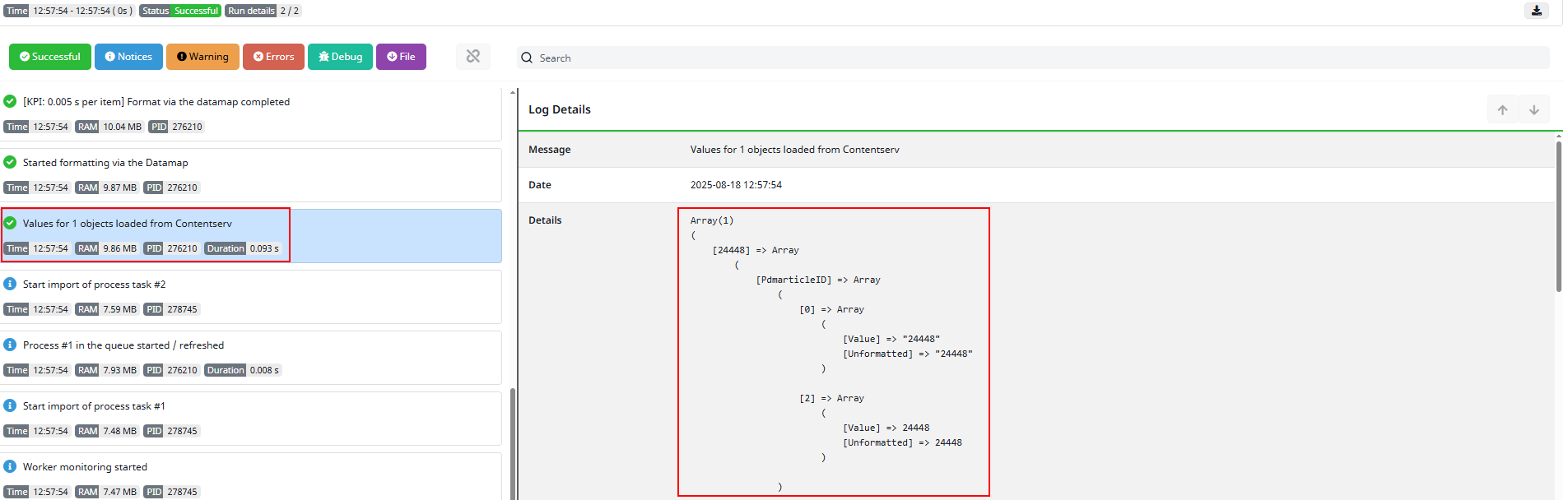Basic example for the contentserv getValues array