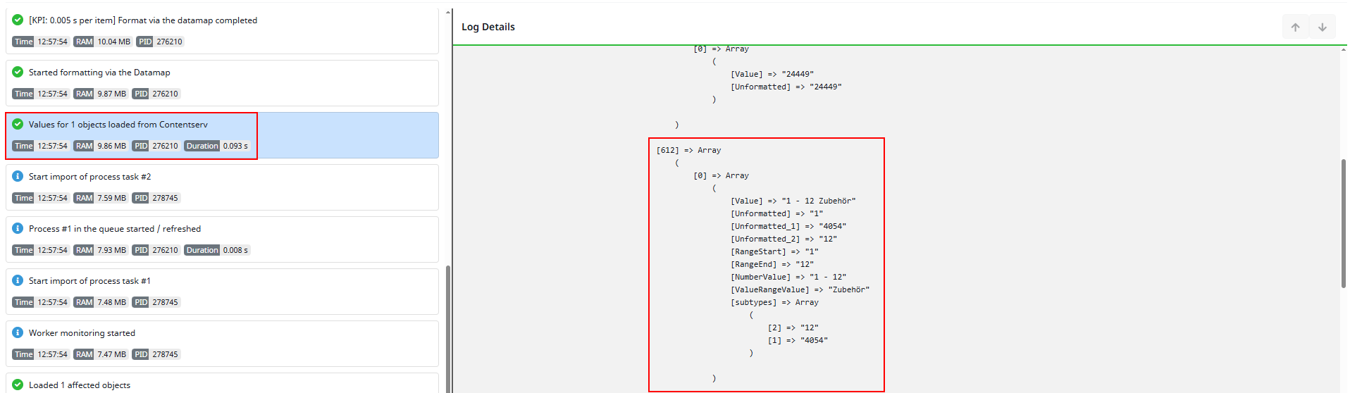 selected attribute value in the contentserv getValues array