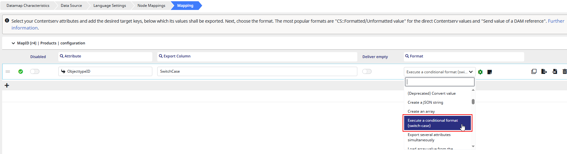 Datamap configuration for the Switch-case format plugin