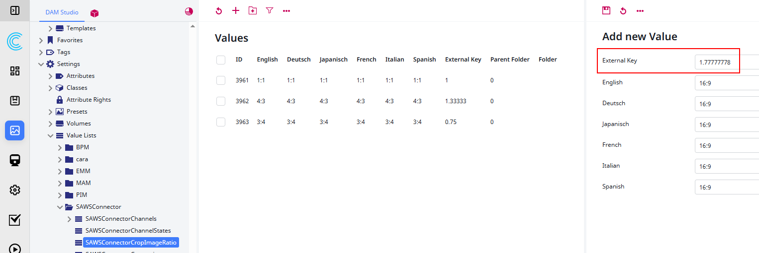 Example for new aspect ratio with the calculated external key
