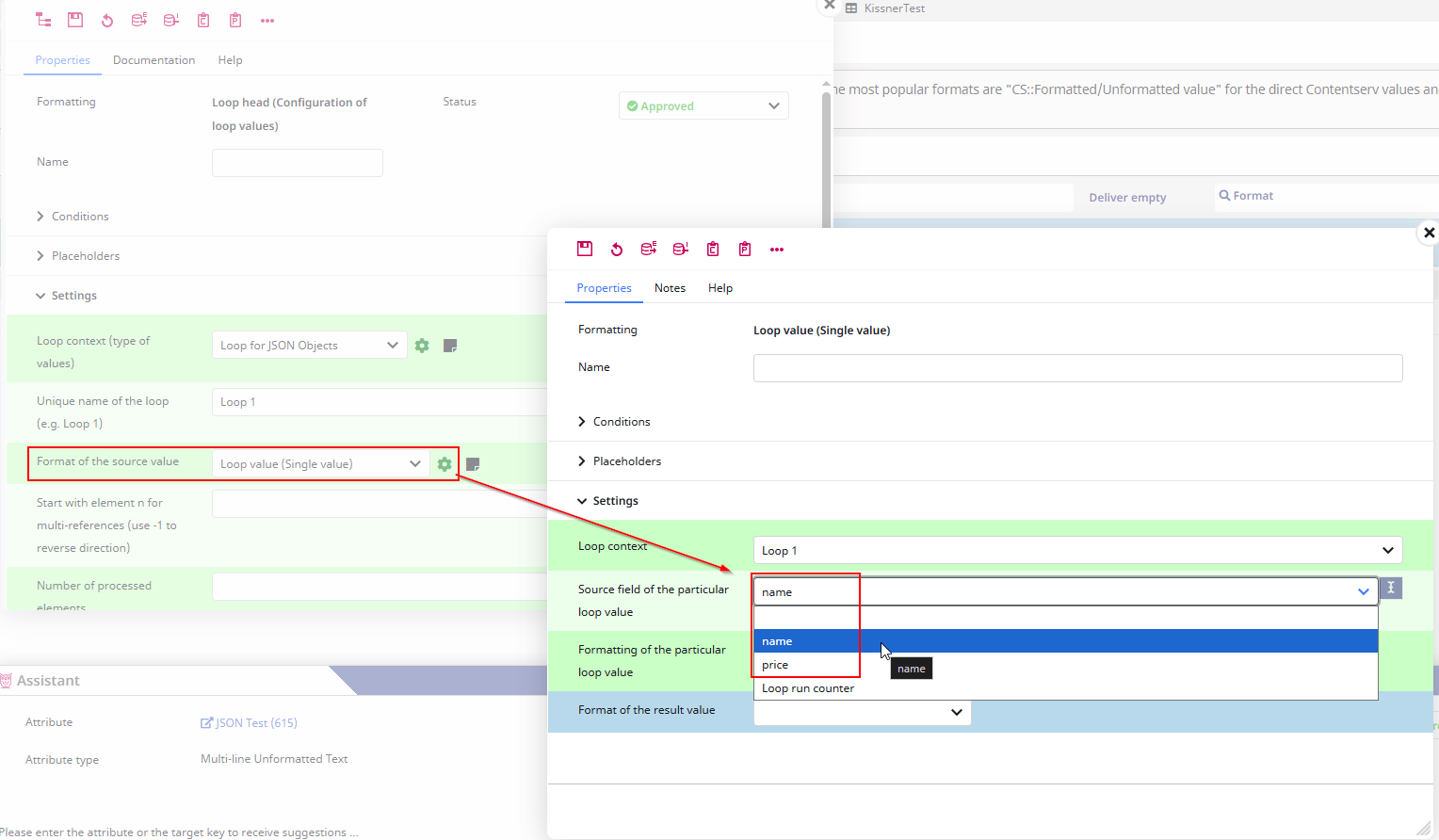 Loop value configuration which seletable elements from the loop context configuration
