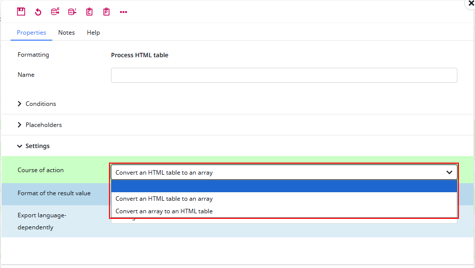 HTML Table Format plugin configuration options