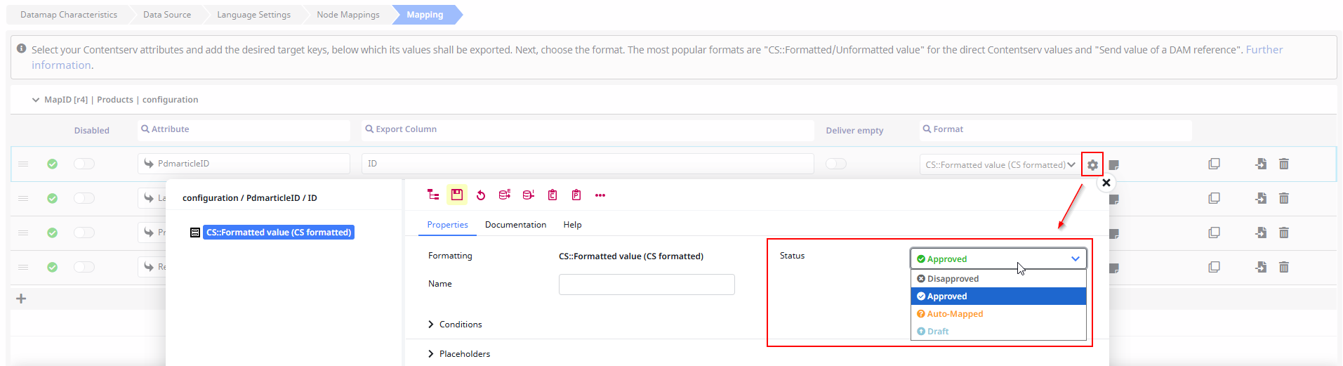 Set Datamap Row status in attribute settings