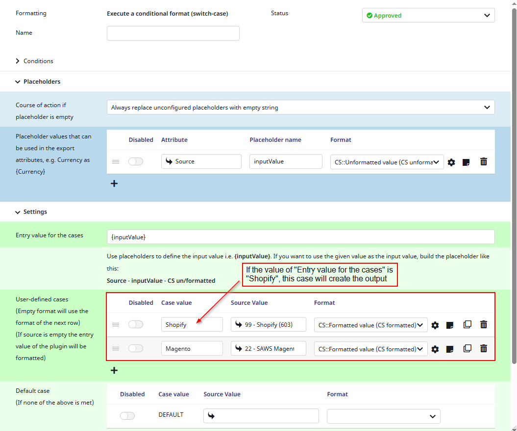 User cases in the switch case format plugin