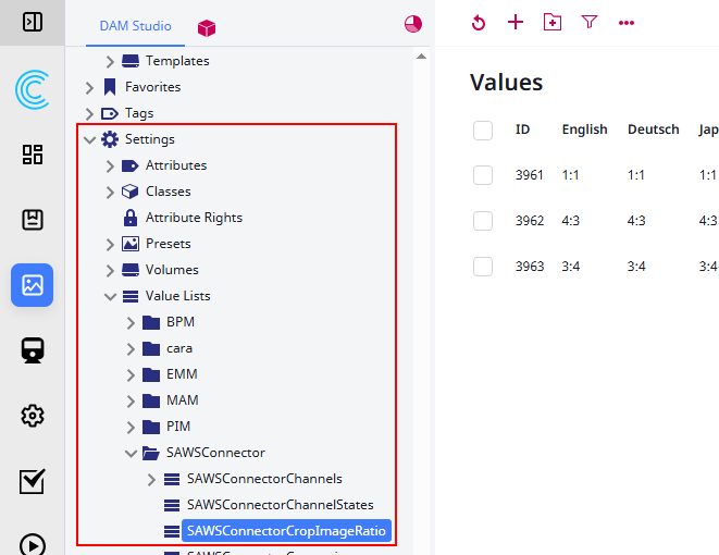 Value list of the predefined aspect ratios