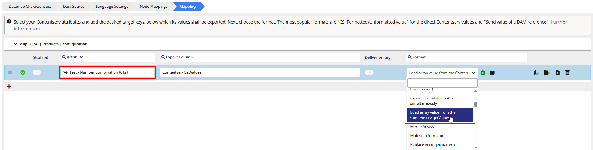 Format Plugin "Load array value from the Contentserv getValues" in datamap