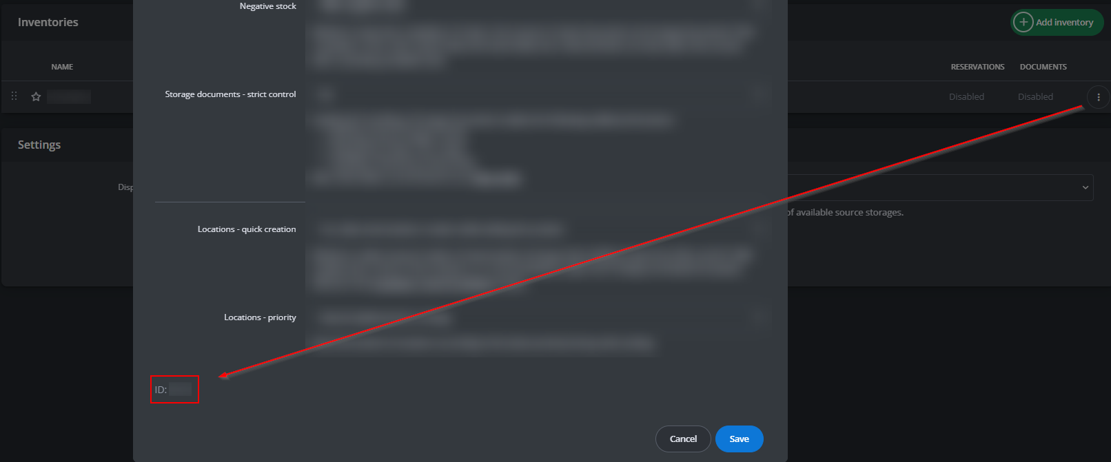 Screenshot of the Base. inventory id