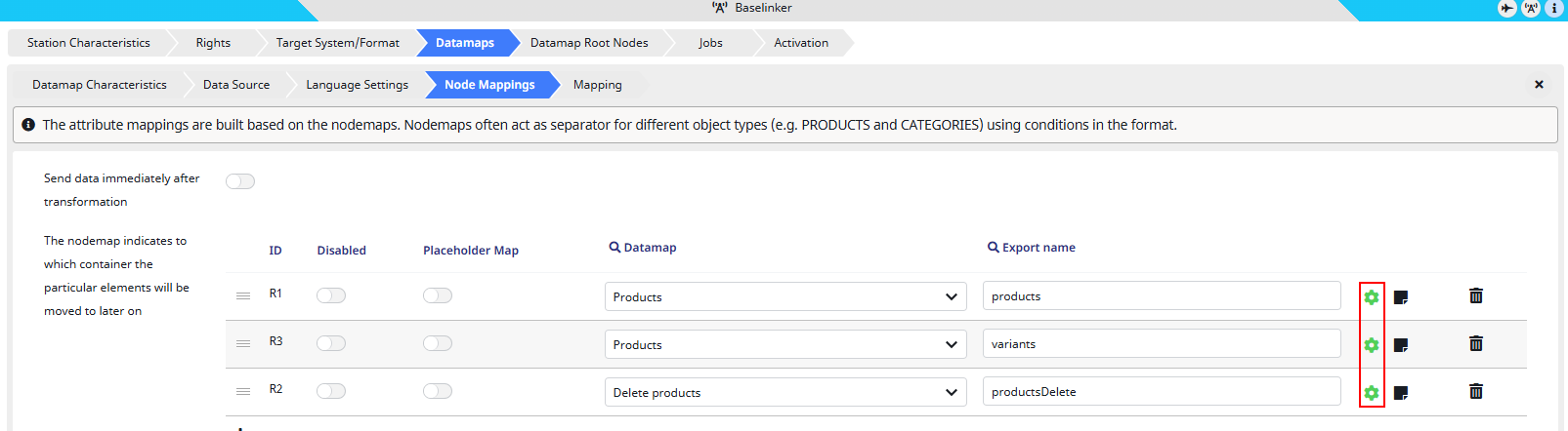 Screenshot of the Base. Nodemap config