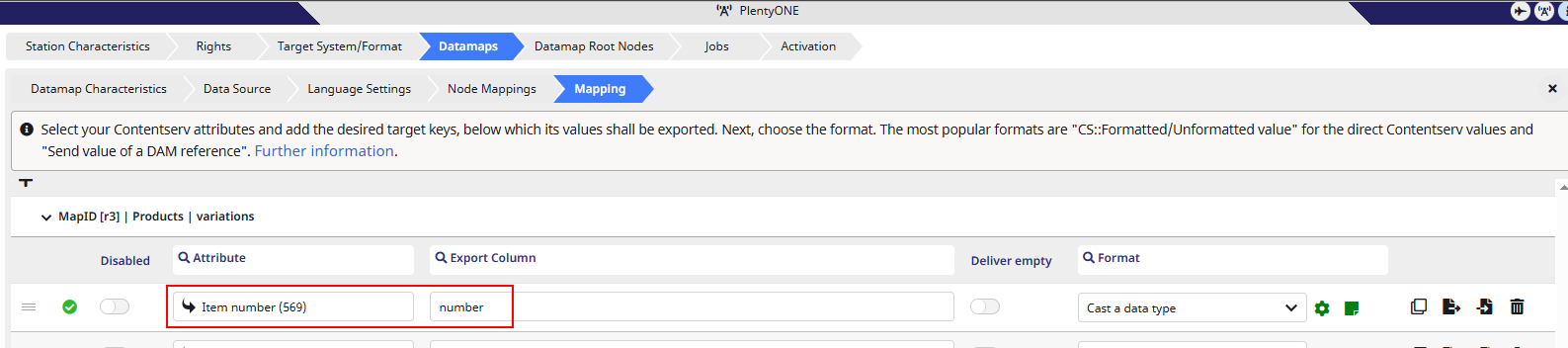 PlentyONE variant datamap