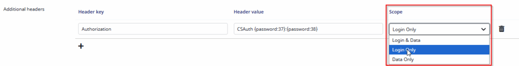 Screenshot of header configuration with placeholders