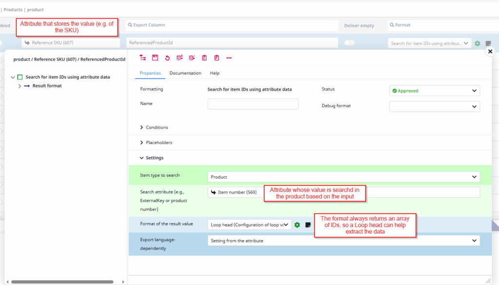 Screenshot example datamap configuration Search For Item IDs using attribute data