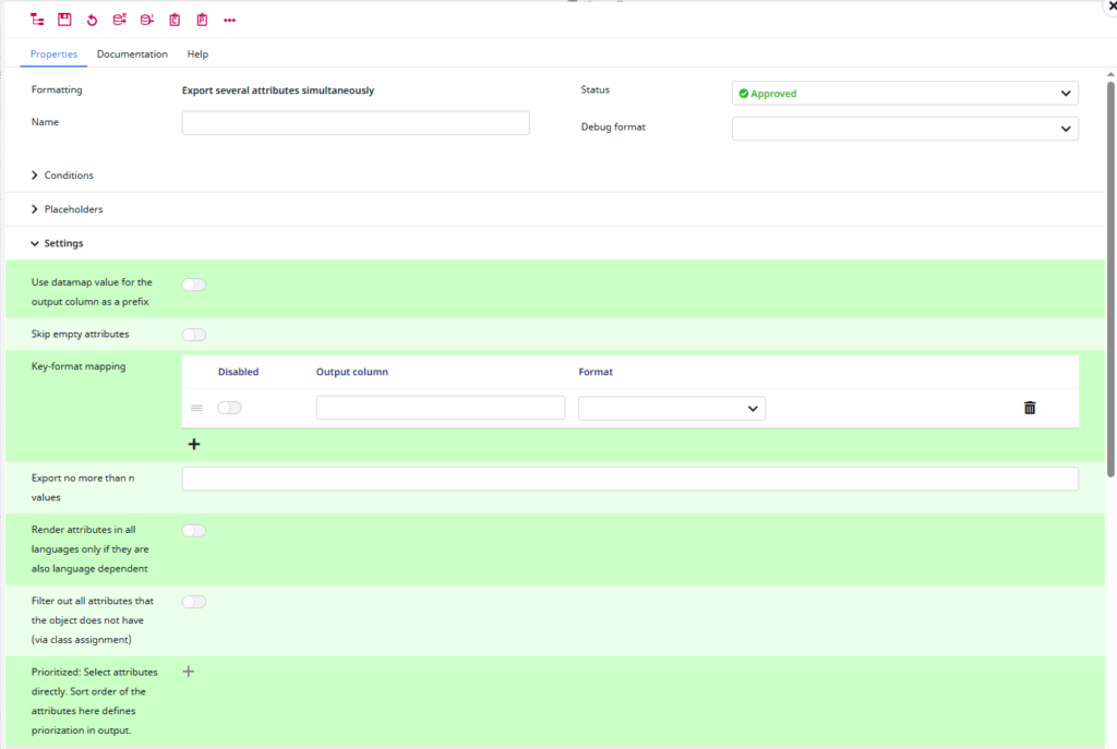 Screenshot of a part of the configuration for the "Export several attributes simultaneously"