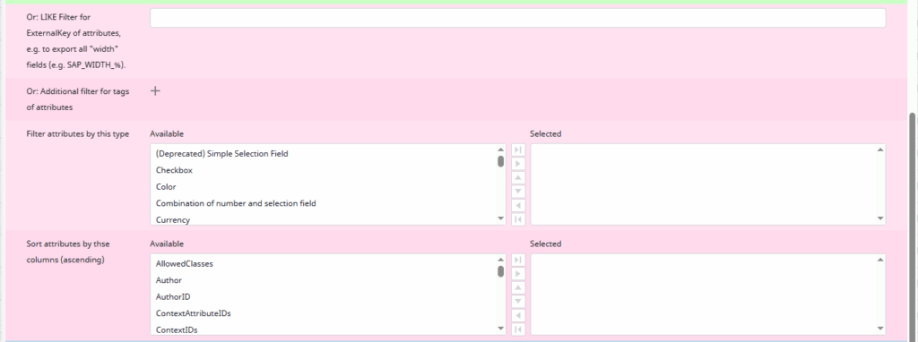 Screenshot of second part of the configuration for the "Export several attributes simultaneously"