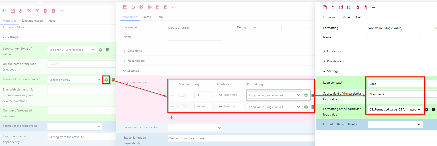 Configuring the Array for the DAM Image loop export example
