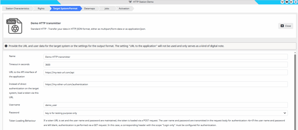 Screenshot of configuration example for the Dynamic HTTP Transmitter