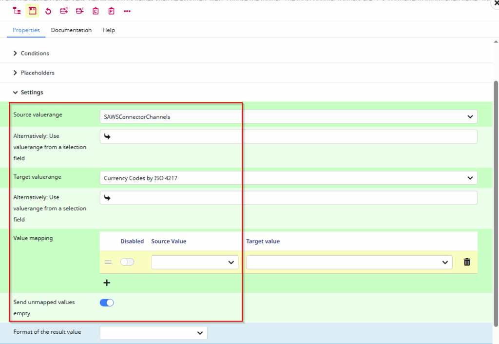 Screenshot of Convert Value Range Format Configuration
