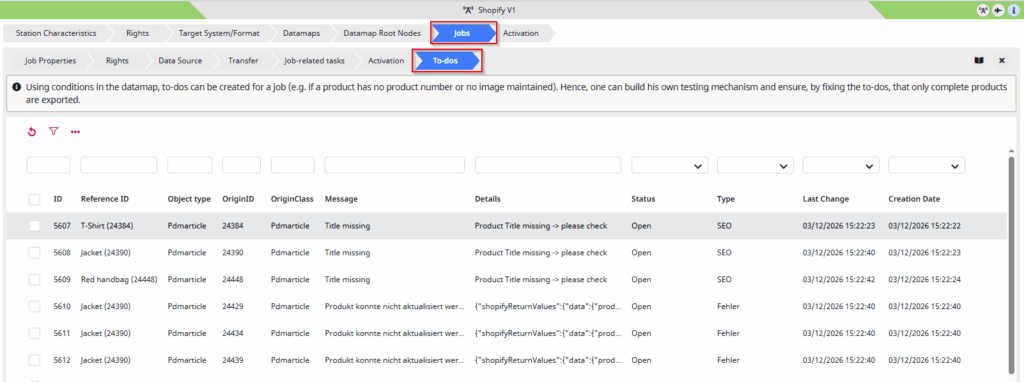Screenshot of the deprecated todo list