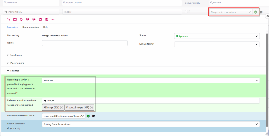 Screenshot of the Example Configuration for the merge reference values format plugin