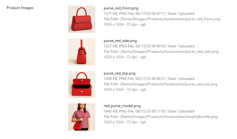 Example DAM Image Loop export product attribute structure