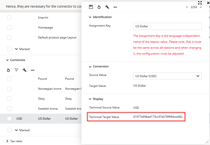 Screenshot of the Export Value