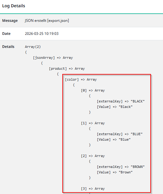 Screenshot of the example output of the configured loop context for loop for value range entries