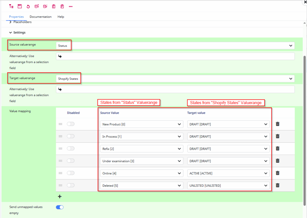 Screenshot of the example configuration of the format plugin