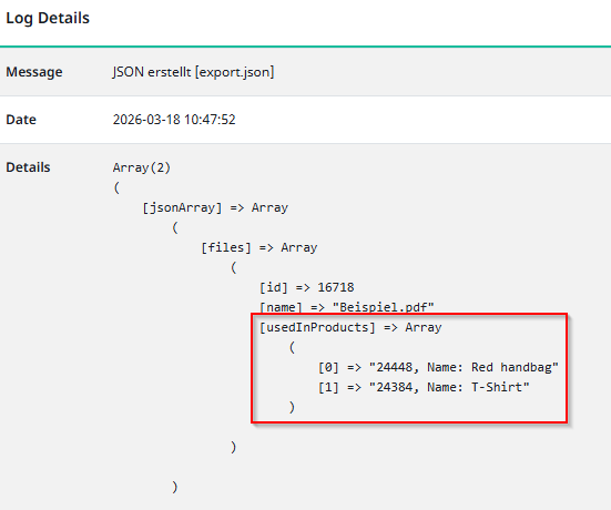Screenshot of the export result for the "Search for Usage" Format Plugin