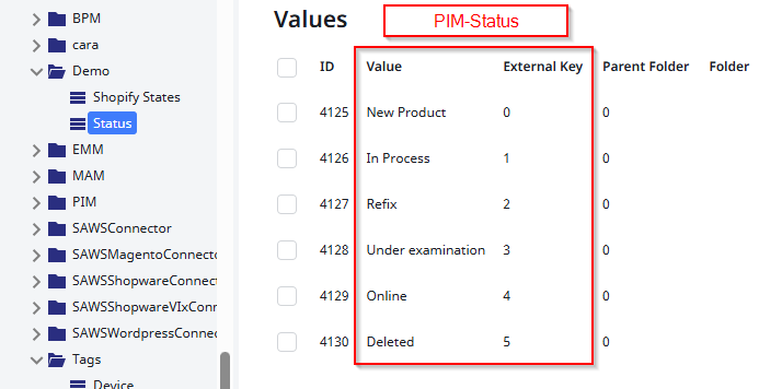 Screenshot PIM states for example