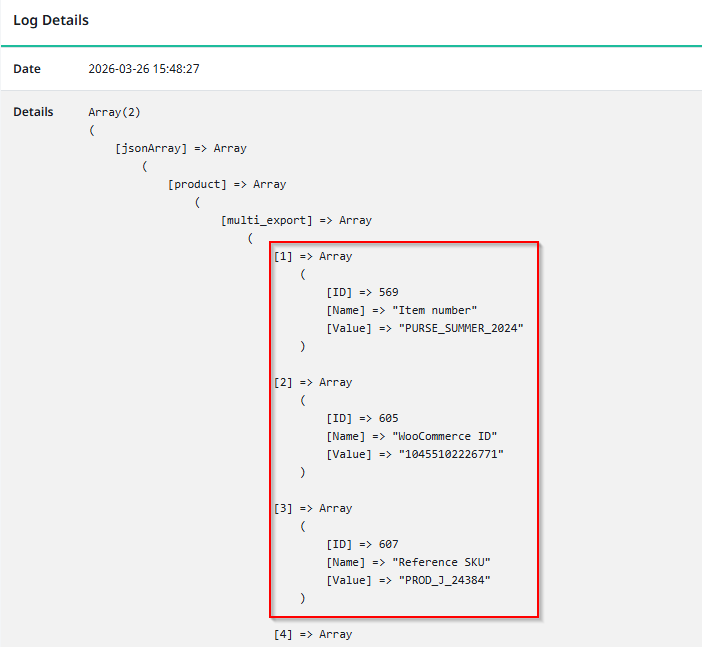 Screenshot of the example export of the "Export several attributes simultaneously" example configuration