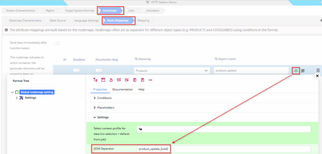 Screenshot for connecting a nodemap to the dynamic http transmitter