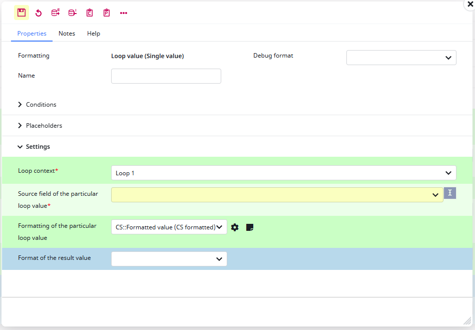 Screenshot loop value configuration fields