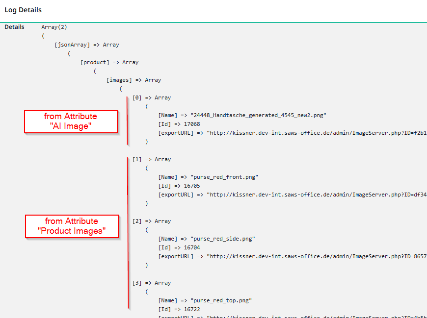 Screenshot of the example result of the export with merge reference values