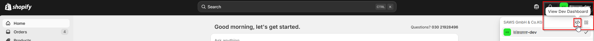 Way to access the Developer Dashboard